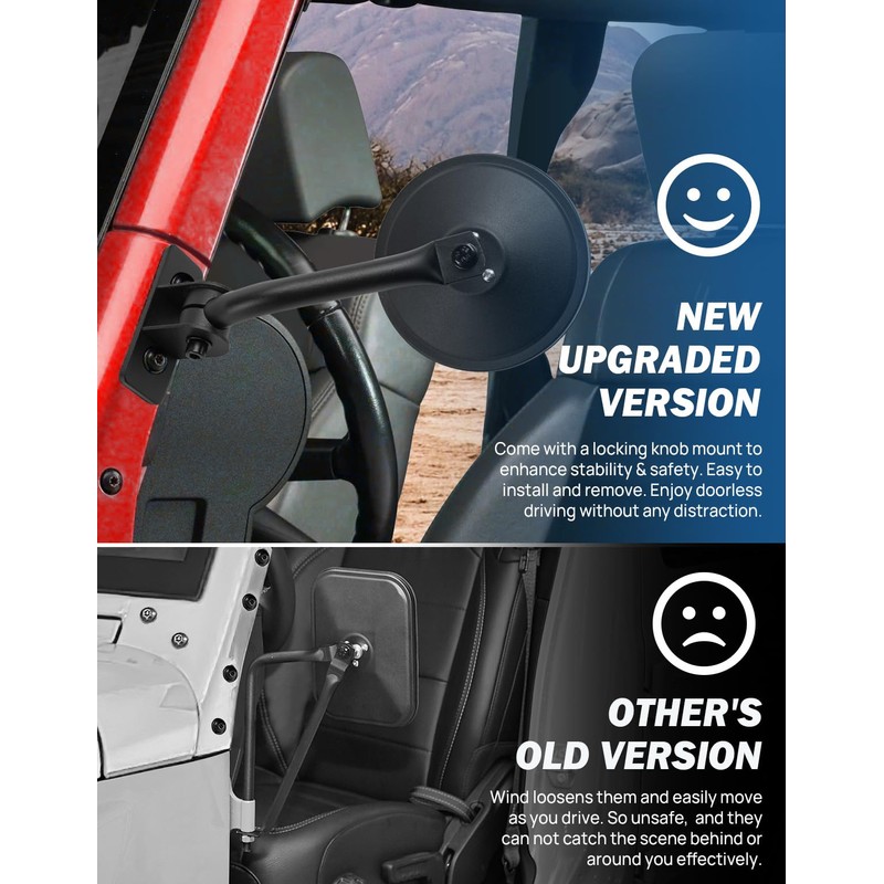 JOYTUTUS Upgraded Round Wrangler Mirrors Doors Off Compatible with Wrangler