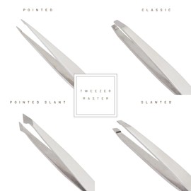 Tweezer Master – Professional Tweezer Set [Silver] – Stainless Steel Slant & Pointed Tips for Eyebrow & Facial Hair Removal – Rust-Resistant Grooming Tool with Travel Case