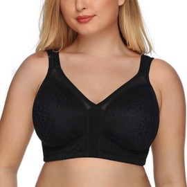 DotVol Women's Full Coverage Minimizer Bra Non-Padded Lace Wirefree Soft Cup Plus Size Bra(38DDD, Black)