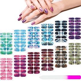 Maitys 168 Pcs 12 Sheets Full Wrap Nail Stickers Polish Strips Gradient Stickers Glitter Self Adhesive DIY Gel Nail Strips Decals with 1 Pcs Fingernail Files for Holiday Decor(Abstract Style)