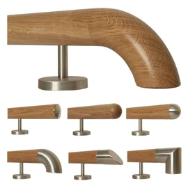 TIBU Oak Wooden Handrail Railing 0.3 m - 6 m, Length 30 cm, End Wooden Crumb and 2 Straight Holders