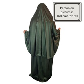 Yaqeen Khimar Hijab Lycra Prayer Dress Two Piece Prayer Set - One Size Fits All - Khaki, Green