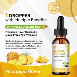 Quercetin Liquid Drops - Quercetin Supplements 700mg - 4X Stronger Than Pills & Capsules - 5 in 1 Quercetin with Bromelain Elderberry Vitamin for Immunity Health Respiratory Health Skin Care- 2 Fl Oz