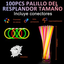 100 Pcs Pulseras Neon para Fiestas, Glow Sticks con Luces LED de Multicolor,Suministros Fiestas, Juego de Palos de luz para Fiesta, Navidad, Boda, Cumpleaños, Espectáculo