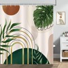 Bonhause Boho Shower Curtain, Abstract Modern Arch Sun Green Palm