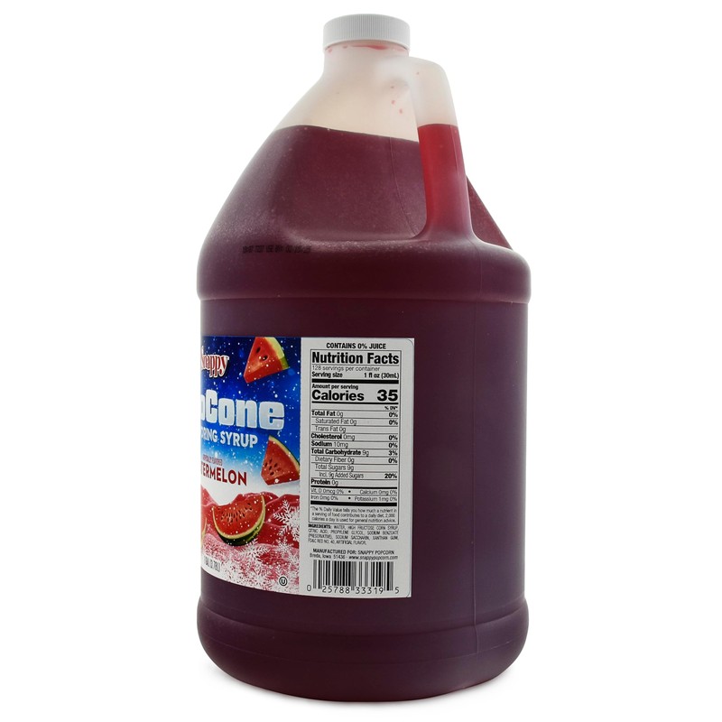 Snappy Watermelon Sno Cone Syrup, 1 Gallon (128 ounces) Size,