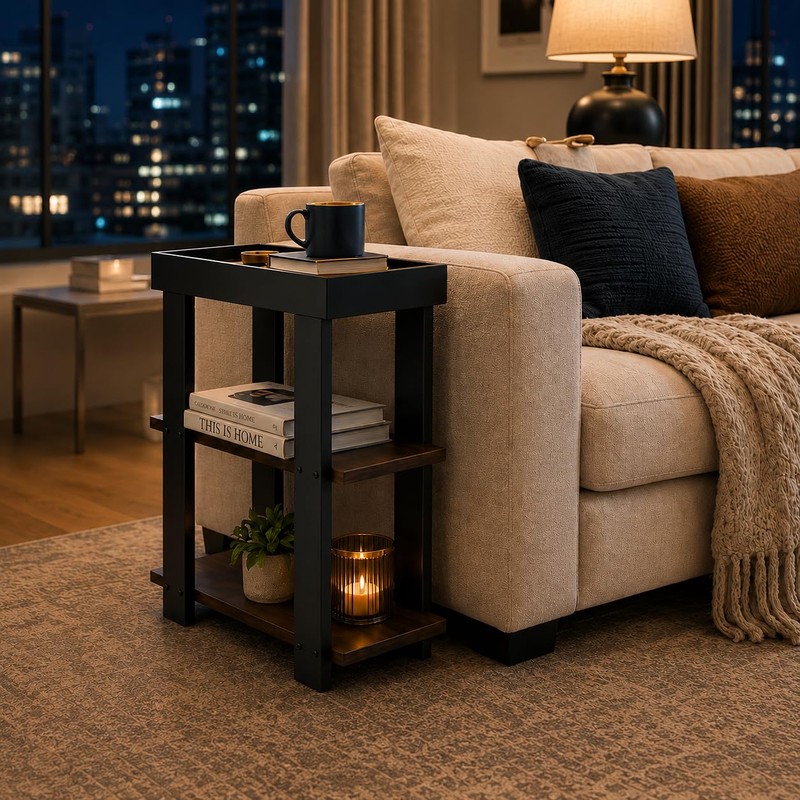 ZEXVIDA Narrow Side Table, 3-Tier Side Table, Rustic Farmhouse Narrow