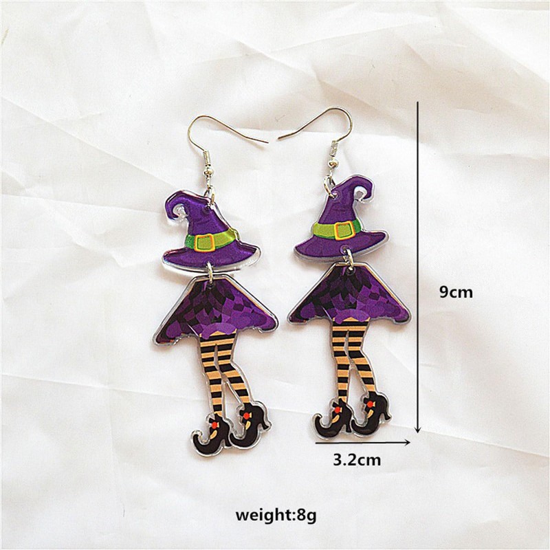 Halloween Witch Dangle Earrings for Women Blue Green Witch Hat