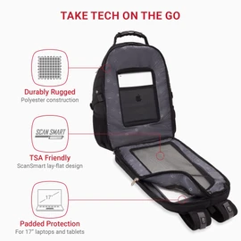 SwissGear 1900 ScanSmart 17” Laptop Backpack Black – Reflective Tech Backpack with ScanSmart Compartment – Multiple Organizer Pockets & RFID Scan Blocking Technology