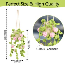 Crochet Car Air Freshener Hanging, Cute Rear View Mirror Accessories Car Fresheners for Women, Handmade Car Hanging Accessories Car Air Freshener Diffuser, Pink Rose
