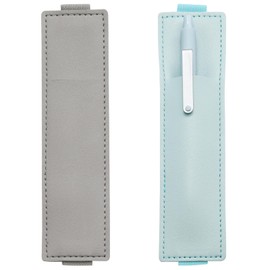 YUYUDEHM 2 PCS Adjustable Pen Holder Elastic Band, PU Leather Pen Sleeve for Notebook and Books (Blue, Gray)