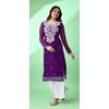 Estationeryhouse Women's Georgette Lucknowi chikankari kurti, Rose Design with Heavy