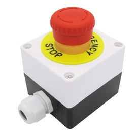 TWTADE / 22mm 2 NC Red Sign Mushroom Emergency Stop Push Button Switch Station 10A 600V Stop Switch Box (Warranty 3 Years) YW1B-V4E02R-BOX