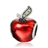 Red Enamel Apple with Green Crystals Charm Bead for Bracelets