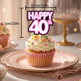 18pcs Pink Glitter Dessert Cupcake Topper Pick for Straight Outta 1985 Legend Since 1985 Theme Decor Supplies Men Happy 40th Birthday Party Decorations