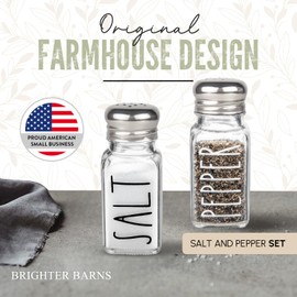 Brighter Barns Clear Glass Salt and Pepper Shakers Set by Brighter Barns - Modern Kitchen Decor for Home Restaurant BBQ Camping RV - Farmhouse Kitchen Accessories - Glass Shakers & Stainless Steel Lids (Clear)