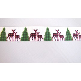 Unbranded Buffalo Check Deer 1" Sublimated Grosgrain Ribbon BTY