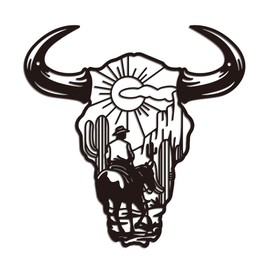 WADORN Metal Wall Decoration with Cow Skull Western Desert Wall Silhouette Sculpture Signs Western Cow LongHorns Wall Hanging Decor for Balcony Garden Yard Indoor and Outdoor Use 30 x 30 cm
