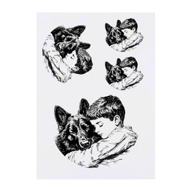 4 x 'Sleeping Boy with German Shepherd' Temporary Tattoos - Water Resistant, Skin-Safe, Non-Toxic Transfers, Mixed Sizes (TO00083760)