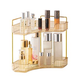 Corner Bathroom Counter Organizer, Perfume Tray and Vanity Organizer, Multi-Purpose Makeup Cosmetic Storage, Large Corner Storage Organizers for Bathroom kitchen, Vanity Organizer (Amber,2-Tier)