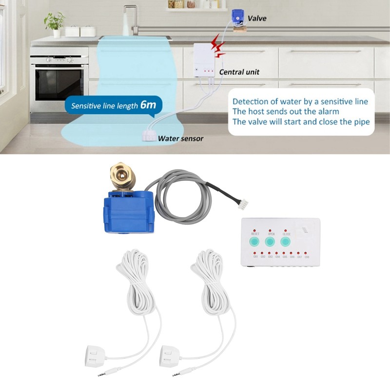 Water Leaking Sensor 1 Valve 2 Way Audible Alarm Home
