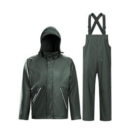 TOWN&FIELD Rain Suits for Fishing Waterproof Rain Gear for Men Women Heavy Duty Rain Coat Jacket with Pants/Overalls(Dark Green,L)