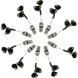 com-four® 10x whistle with band for hanging - safety whistle - metal football whistle for acoustic signal (With neck strap - 10 pieces)