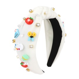 Brimekichio Teacher Headband White Knotted Back to School Headband Rhinestone Pearl Embellished Teacher Accessories for Women Gift