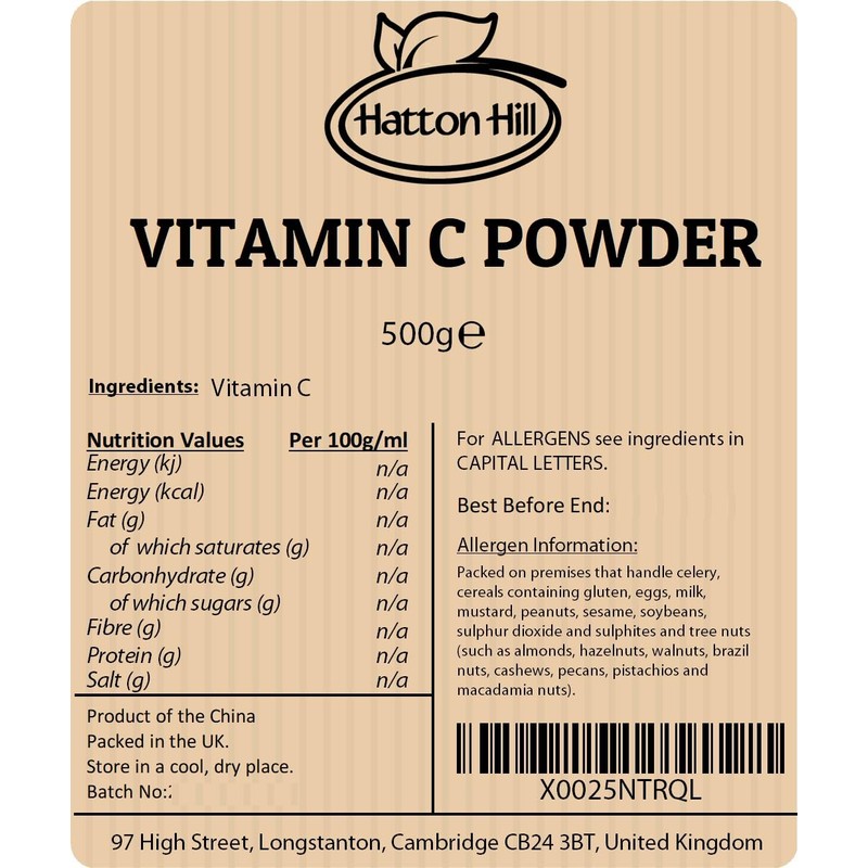Vitamin C Powder (Ascorbic Acid) 500g by Hatton Hill