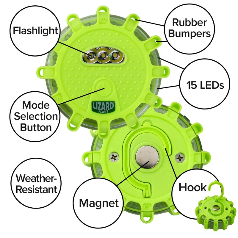 Lizard Flare Flameless Roadside Emergency Light, AS-SEEN-ON-TV, 360° of Visibility,