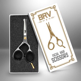 BRV MEN BRV MEN Rounded-Tip Small Trim Scissors for Men 4.2" | High Carbon Stainless Steel | Nose Hair for Men | Professional Grooming Scissors for Beard, Mustache & Ear Hair - RIGHT HANDED (Silver)