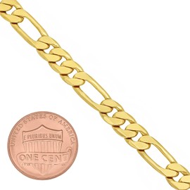 6mm 14k Yellow Gold Plated Flat Figaro Choker Chain Necklace, 20 inches