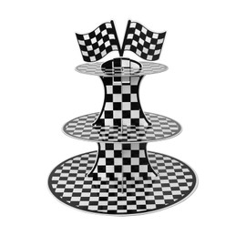 Racing Car Theme Cardboard Cupcake Stand,3-Tier Round Cupcake Holder Car Theme Dessert Stand for Racing Cars Birthday Party Supplies Decor,Racing Car03
