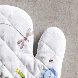 Maison d' Hermine Oven Mitt + Pot Holder 100% Cotton Heat Resistant Kitchen Oven Mitt (7.5"x13") & Pot Holder (8"x8"), Chef, Cooking, BBQ Grilling, Fleurs De Mai - Spring/Summer