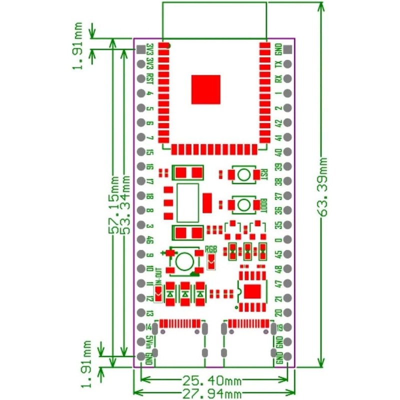 ESP32-S3 Board, 16MB Flash, 8MB RAM, USB Type-C, PCB Antenna