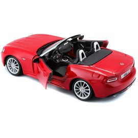 DCD Bburago 1/24 Diecast Model Fiat 124 Spider Coupe in Red Sport Metal Car with Functional Wheels