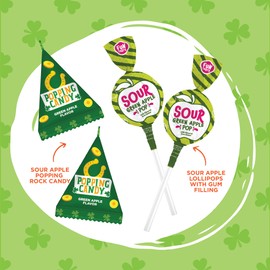 St. Patrick's Day Green Candy Mix - 4 Pound Bulk Pack - Sour Apple Popping Rocks and Gum-Filled Lollipops