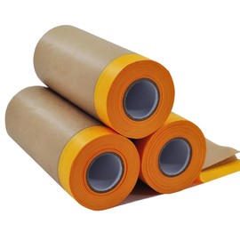 xianshengle Pre-Taped Paint Masking Paper, 12 in x 50 feet Automotive Painters Paper, Tape and Drape for Painting,for Cars and Auto Body Painting Paint Masking, Paint Spray Shield (3 Rolls)