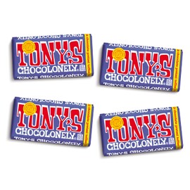 Tony's Chocolonely 42% Dark Milk Chocolate Bar with Pretzel & Toffee - Dark Milk Chocolate, Pretzel & Toffee Chunks, Belgium Chocolate, No Artificial Flavoring, Fairtrade & B Corp Certified - 4 Bars