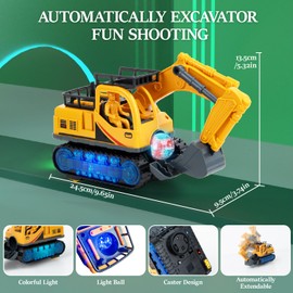 Kizeefun Excavator Toy, Automatic Walking and Fun Shooting, Car Children's Excavator Toy with Lights and Music for 3 4 5 6 7 8 Years Old