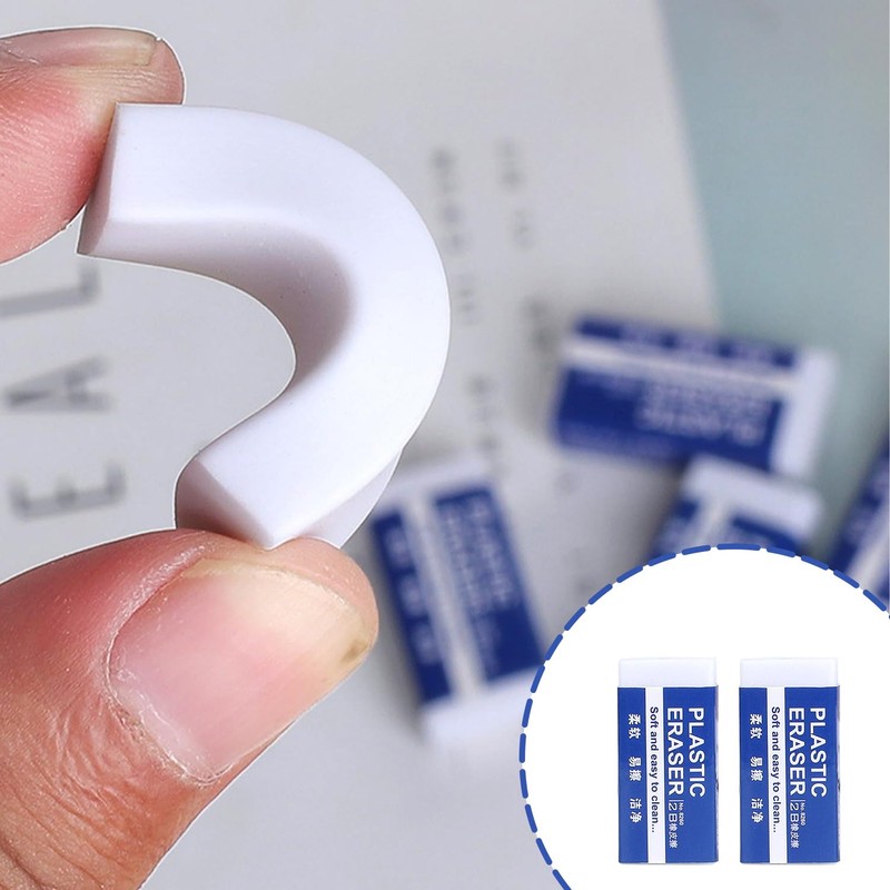 Bojueshaw 2pcs White PVC Pencil Erasers,Classic 2B Pencil Erasers,Student Drawing
