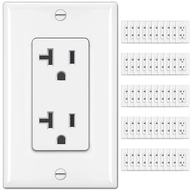 BESTTEN 50 Pack Decorator Receptacle Outlet, 20 Amp Electical Outlet with Wallplate, Non-Tamper-Resistant, Residential & Commercial Use, 20A/125V/2500W, UL Listed, White