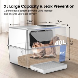 Aothey Enclosed Stainless Steel Litter Box with Lid, Enclosed Metal with High Sides, Large Cat Litter Box, Dog-Proof, Odor Control, Easy to Clean,Durable with Round Edge (Side Entry)