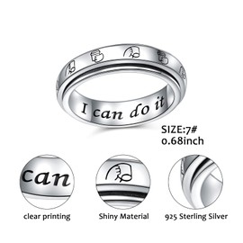 DAOSHANG I Can Do It Anxiety Rings Sterling Silver Cat Paw Fidget Ring, Spinner Rings Fidget Rings for Anxiety for Women Teens