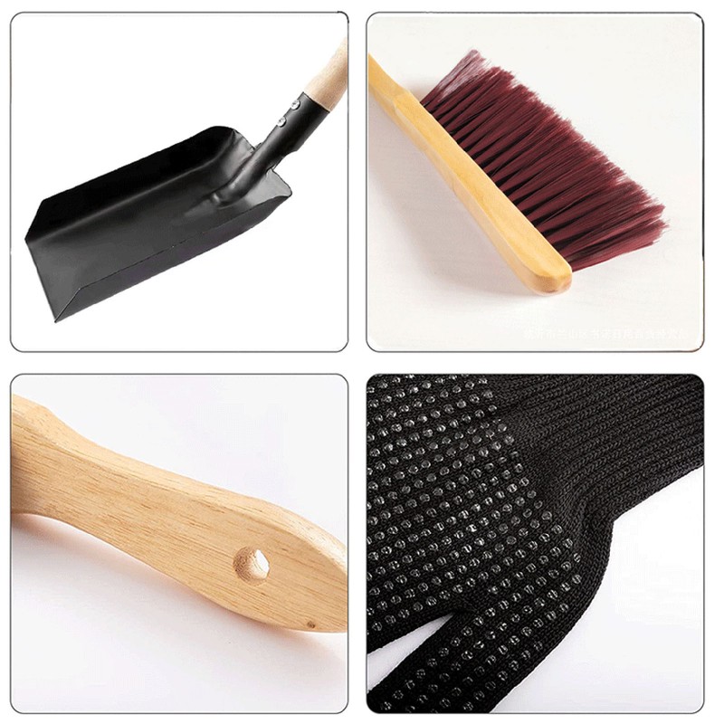 Fireplace Ash Shovel Brush Set Coal Hearth Clean Tools for