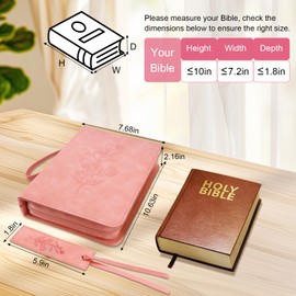 Pink Bible Cover Case for Women Girls,Large Bible Covers with Tabs,PU Leather Bible Cover with Detachable Wristband,Minimalist Floral Design,Bible Holder with Carrying Handles,Valentine's Day Gifts