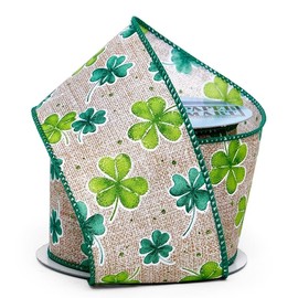 2 1/2" X 10 Yards St. Patrick's Day Shamrocks Wired Ribbon