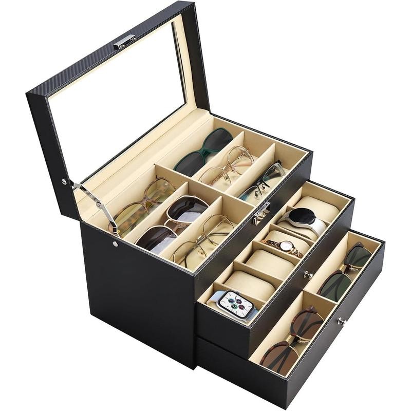 3 Layers 12 Slots Watch Boxes and Pieces Eyeglasses Sunglasses