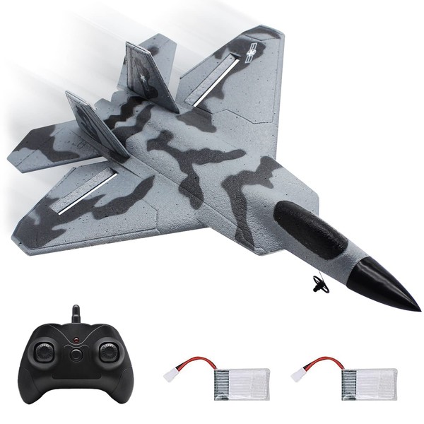 fisca RC Plane Remote Control F-22 Fighter Raptor Airplane with Lights, 2.4Ghz 2CH Foam Drone Ready to Fly Aircraft Toy for Kids and Adults