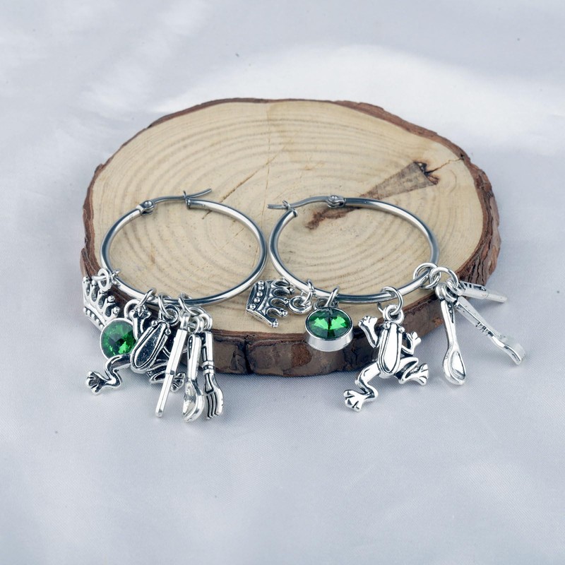 FEELMEM Frog Earrings Princess Frog Charm Big Circle Hoop Earrings